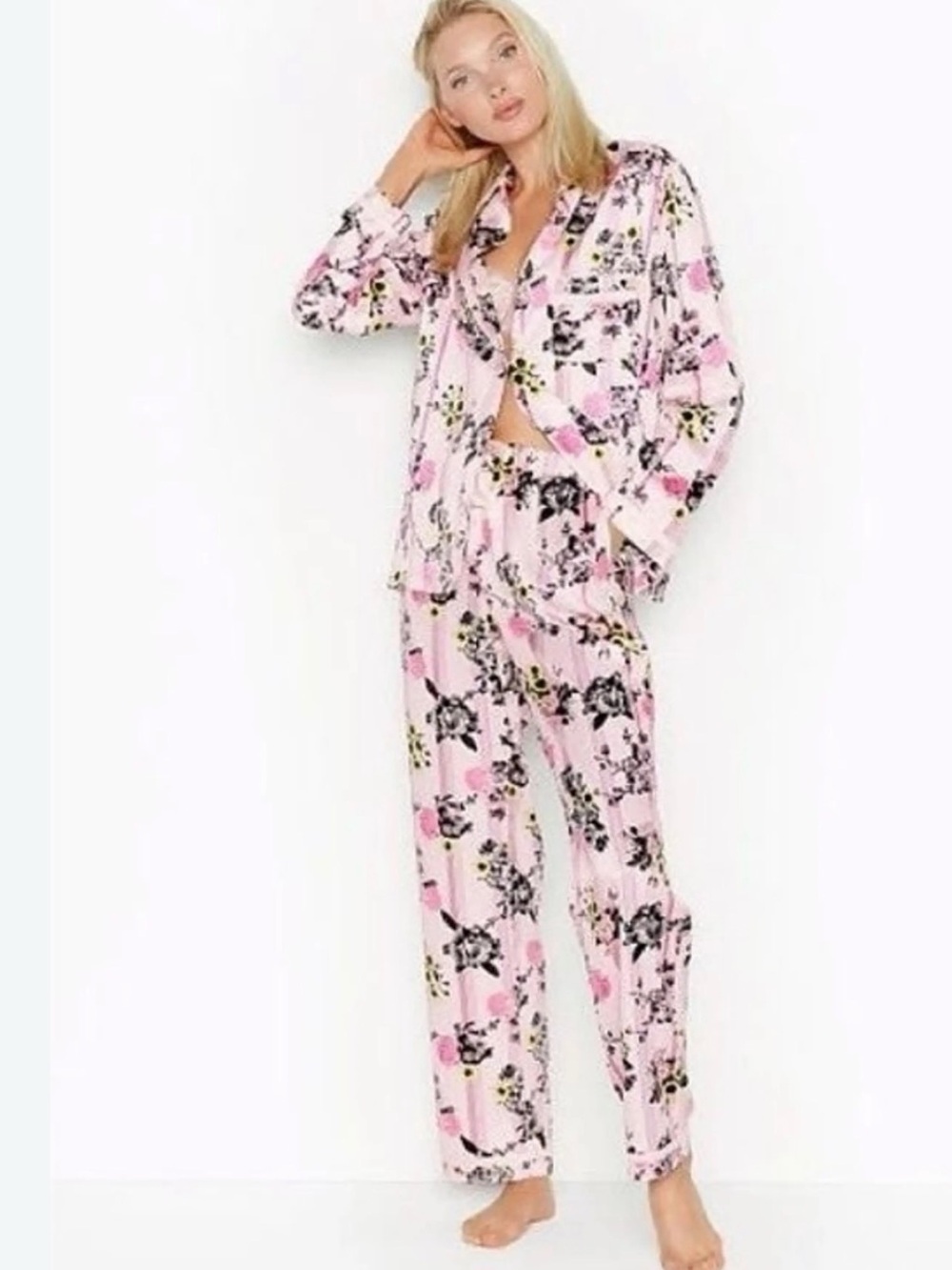 Victoria's Secret Pink Floral Long-Sleeve Pajama Set